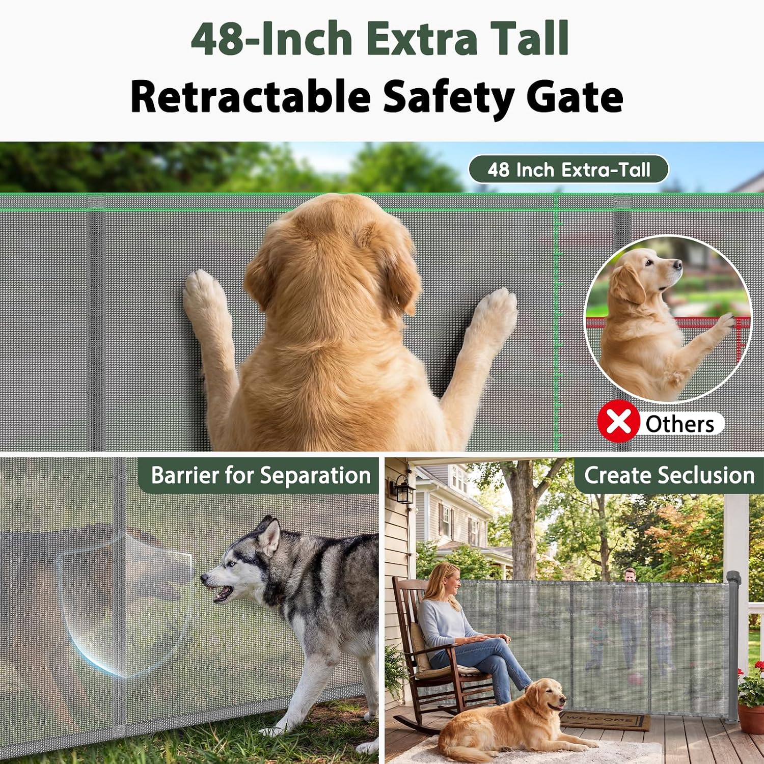 275 Retractable Baby Gates Extra Wide Retractable Fence Outdoor | 22ft Retractable Dog Gates for Doorways Extra Wide Baby Gate, 48 Tall Dog Gate Retractable Pet Gate for Garage, Driveway